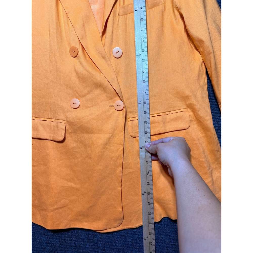 Forever 21 Blazer Jacket Women Large Orange Double Breasted Linen Blend - Picture 7 of 9